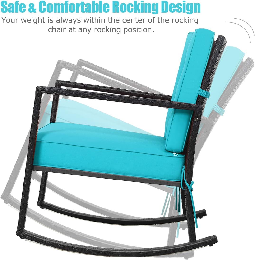 Tangkula Wicker Rocking Chair, Outdoor Glider Rattan Rocker Chair with Heavy-Duty Steel Frame