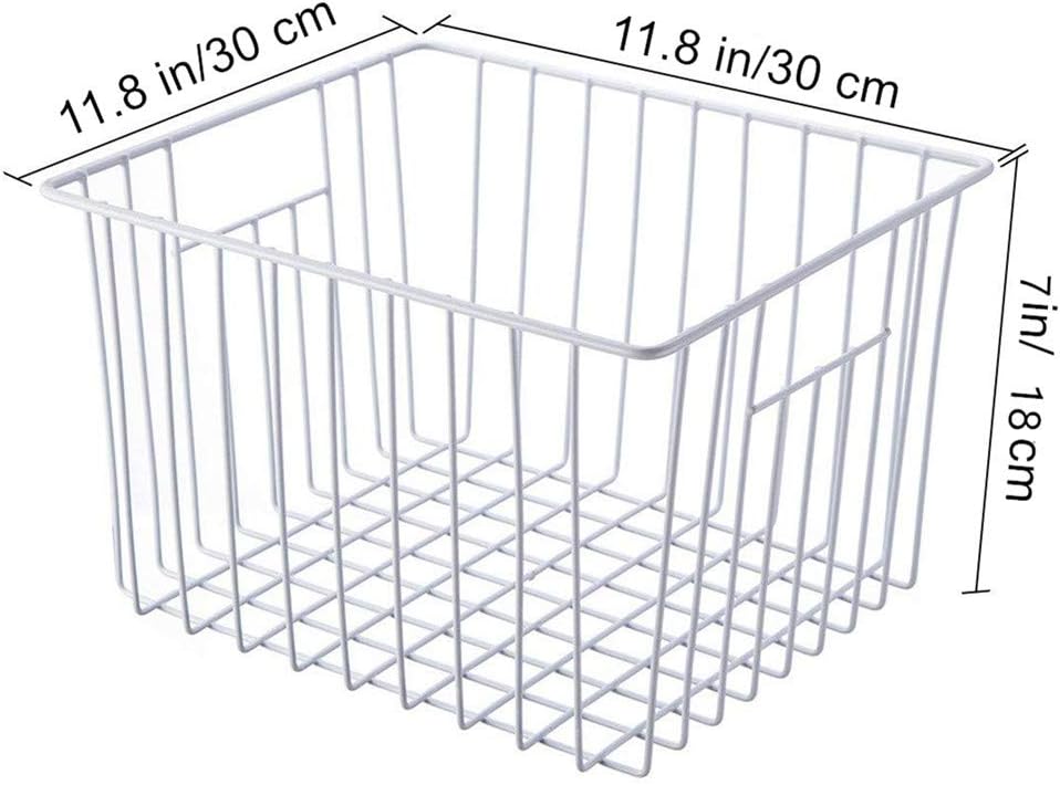 Deep Refrigerator Freezer Baskets, Large Household Wire Storage Basket Bins Organizer with Handles for Kitchen, Pantry, Freezer, Cabinet, Closets