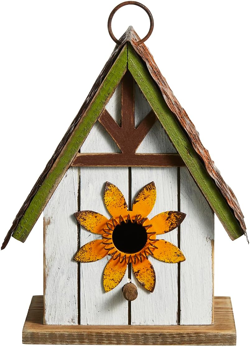 Glitzhome Bird Houses for Outside,10" H Rustic Wooden Bird House Garden Distressed Decorative Birdhouse for Outdoors, Hanging Birdhouse for Bluebird Hummingbird Wren Finch Cardinals Cedar