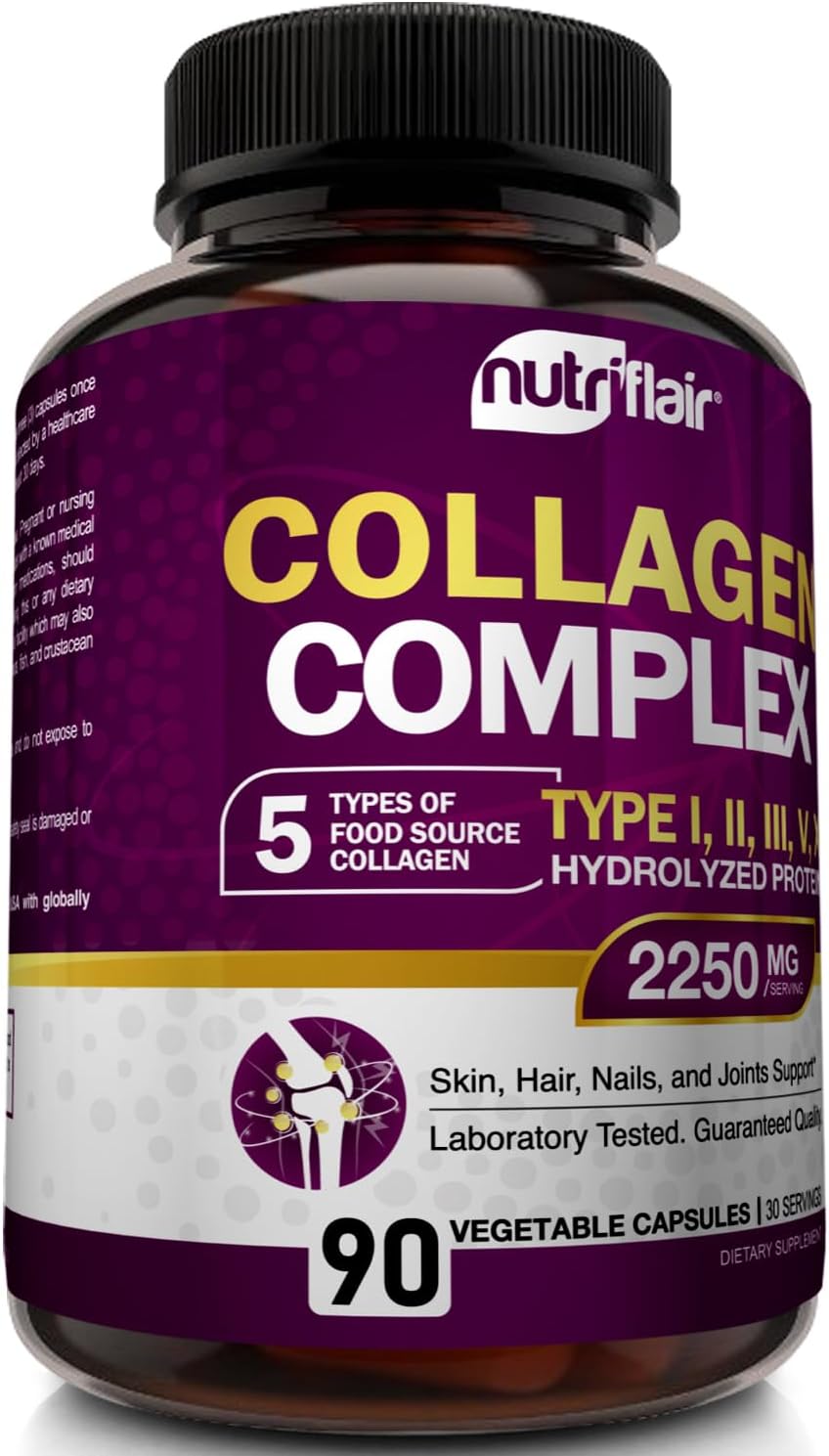 NutriFlair Multi Collagen Peptides 2250mg, 90 Capsules - Type I, II, III, V