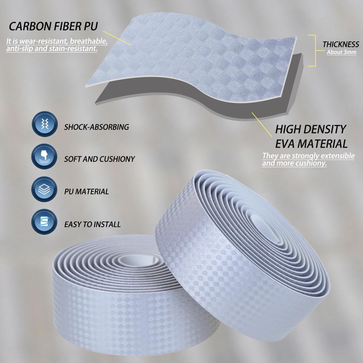 KINGOU Carbon Fiber PU Leather Road Bike Handlebar Tape Bar Tapes - 2PCS Per Set