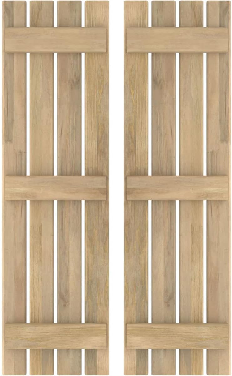 15 1/2"W x 72"H Americraft Four Board (3 Batten) Exterior Real Wood Spaced Board-n-Batten Shutters (Per Pair), Unfinished