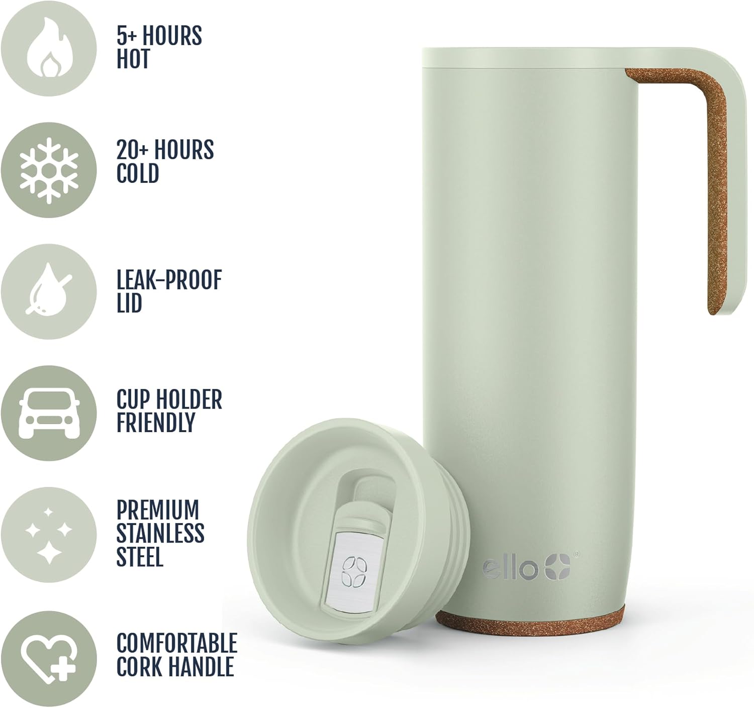 Ello Magnet 18oz Insulated Stainless Steel Travel Mug with Handle, Poseidon