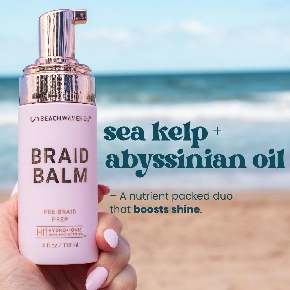 The Beachwaver Co. Braid Balm Pre-Braid Prep - Full Size (4 Fl Oz) | Frizz-Taming Primer Foam | Strengthen and Reduce Flyaways w/HiX Vegan Bond