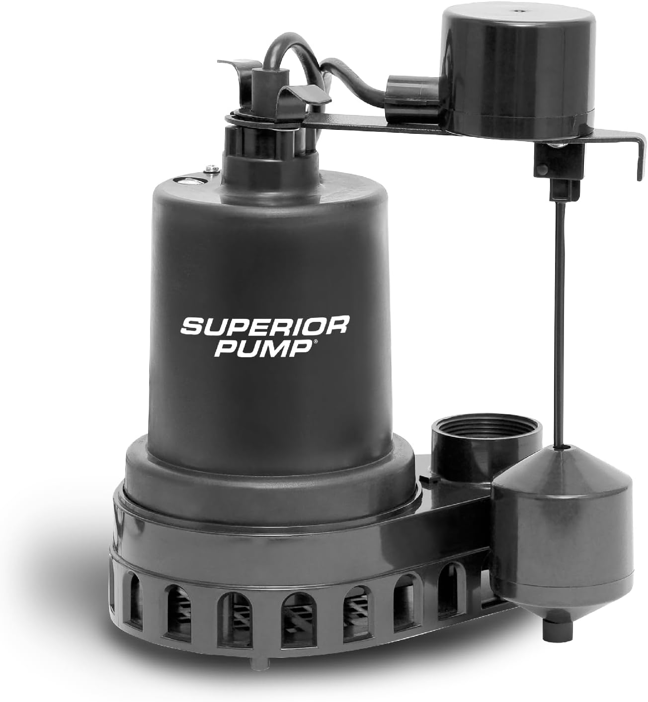 Superior Pump 92260 1/4 HP Thermoplastic Sump Pump with Vertical Float Switch, Black