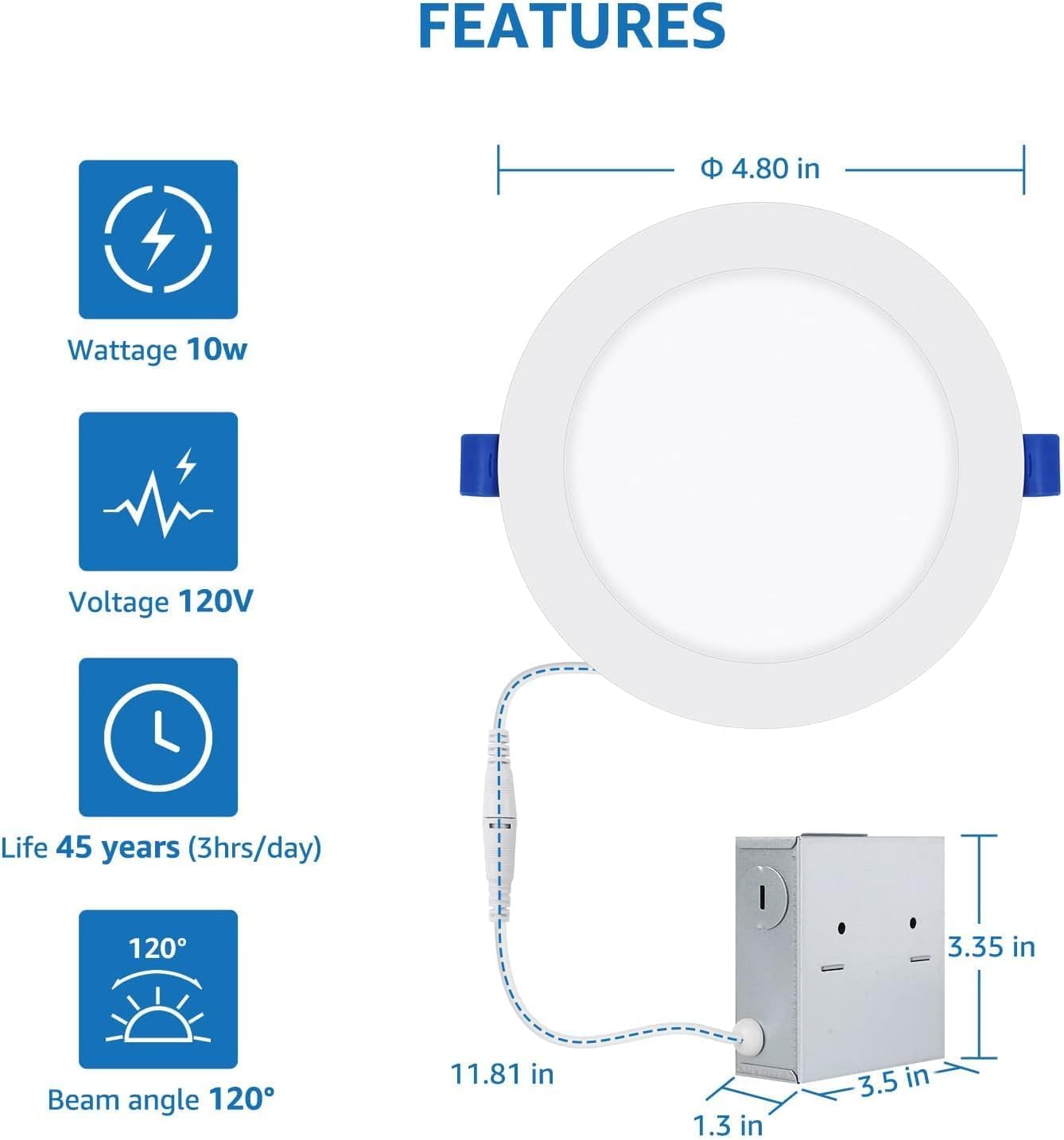 Lepro 6 Pack 6 Inch LED Recessed Ceiling Light with Junction Box, 5000 Kelvin Daylight Wafer Ultra-Thin, 1050 Lumen Dimmable Retrofit Downlight