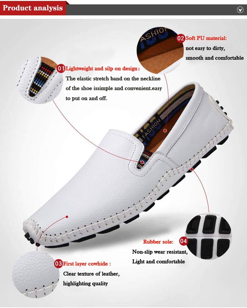 Men's Driving Shoes Leather Slipper Casual Slip on Loafers | Top Grain Leather Upper, Moccasin Toe, Slip-on, Traction Rubber Outsole, Mens Dress Shoes, Mens Casual Loafers