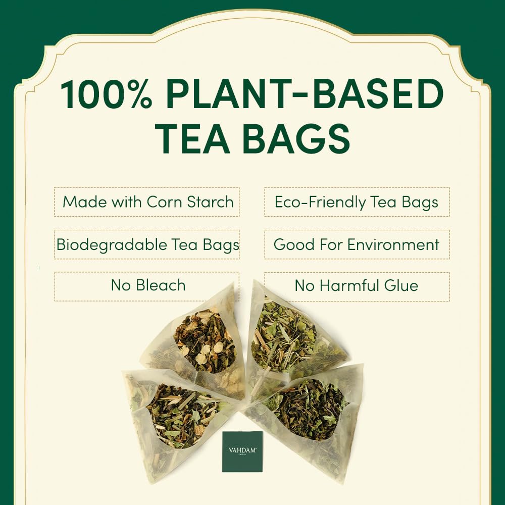 VAHDAM, Assorted Green Tea Bags Sampler (5 Flavors, 20 Ecofriendly Pyramid Tea bags) I Gift Ideas for Women & Men | Himalayan Green Tea Varieties | Gluten Free & Non GMO | Gift Ideas for Him/Her