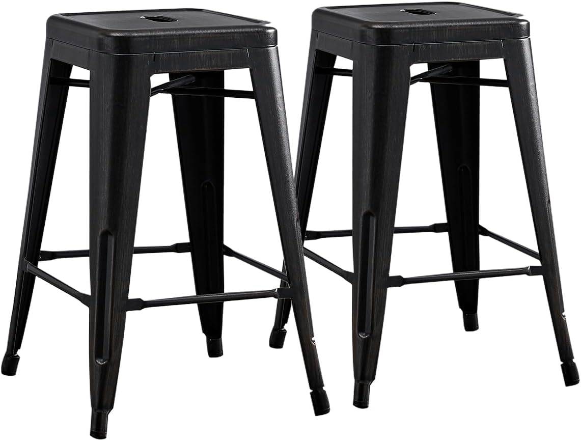 AC Pacific 30” Metal Barstool Set of 2 – Country Rustic Style with Low Back, Lightweight & Sturdy Build, Easy Assembly – Matte Black