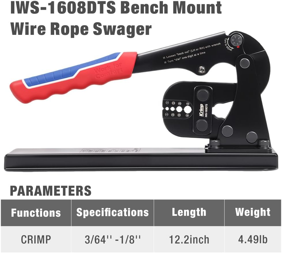 iCrimp Wire Rope Crimping Tool for Aluminum Loop Sleeve, Two Barrel Ferrule, Oval Sleeves, 3/64 in to 1/8 in, Swaging Tool Kit with Wire Rope Cutter