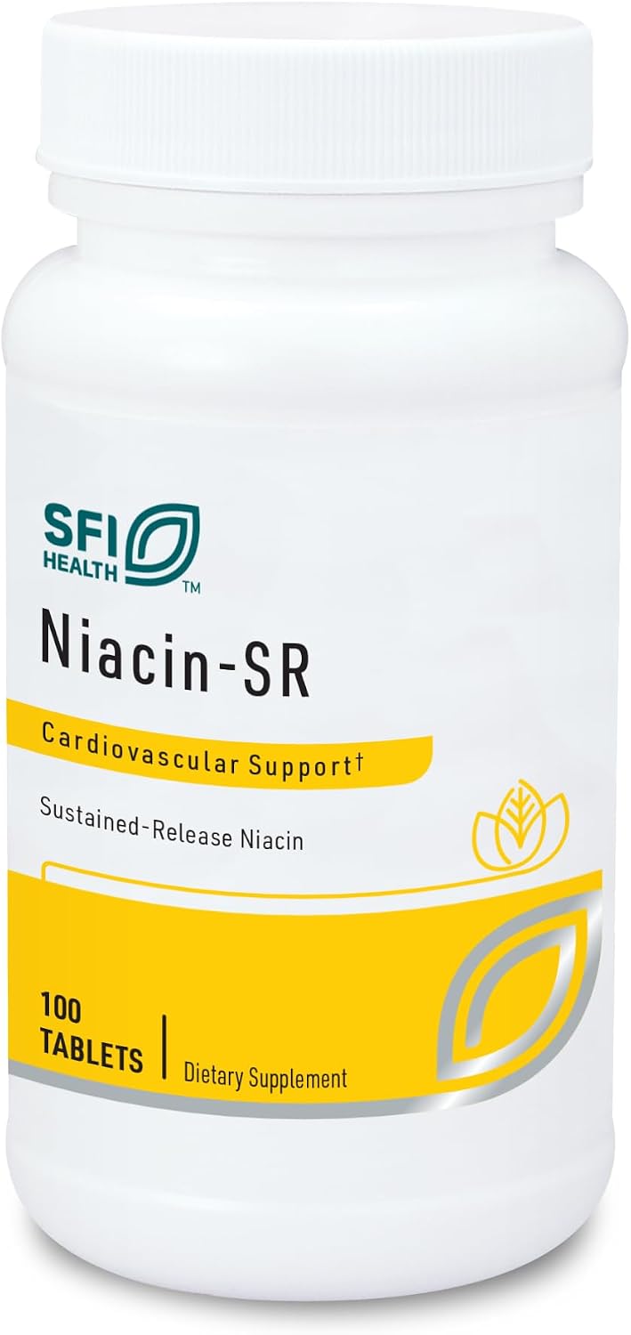 SFI Health Klaire Labs Niacin-SR, 100 Scored Tablets | 500 Milligrams Sustained Release Essential Vitamin B3 to Help Avoid Flush