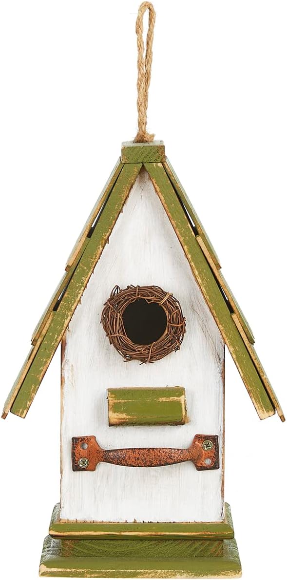 Glitzhome Bird Houses for Outside,10" H Rustic Wooden Bird House Garden Distressed Decorative Birdhouse for Outdoors, Hanging Birdhouse for Bluebird Hummingbird Wren Finch Cardinals Cedar