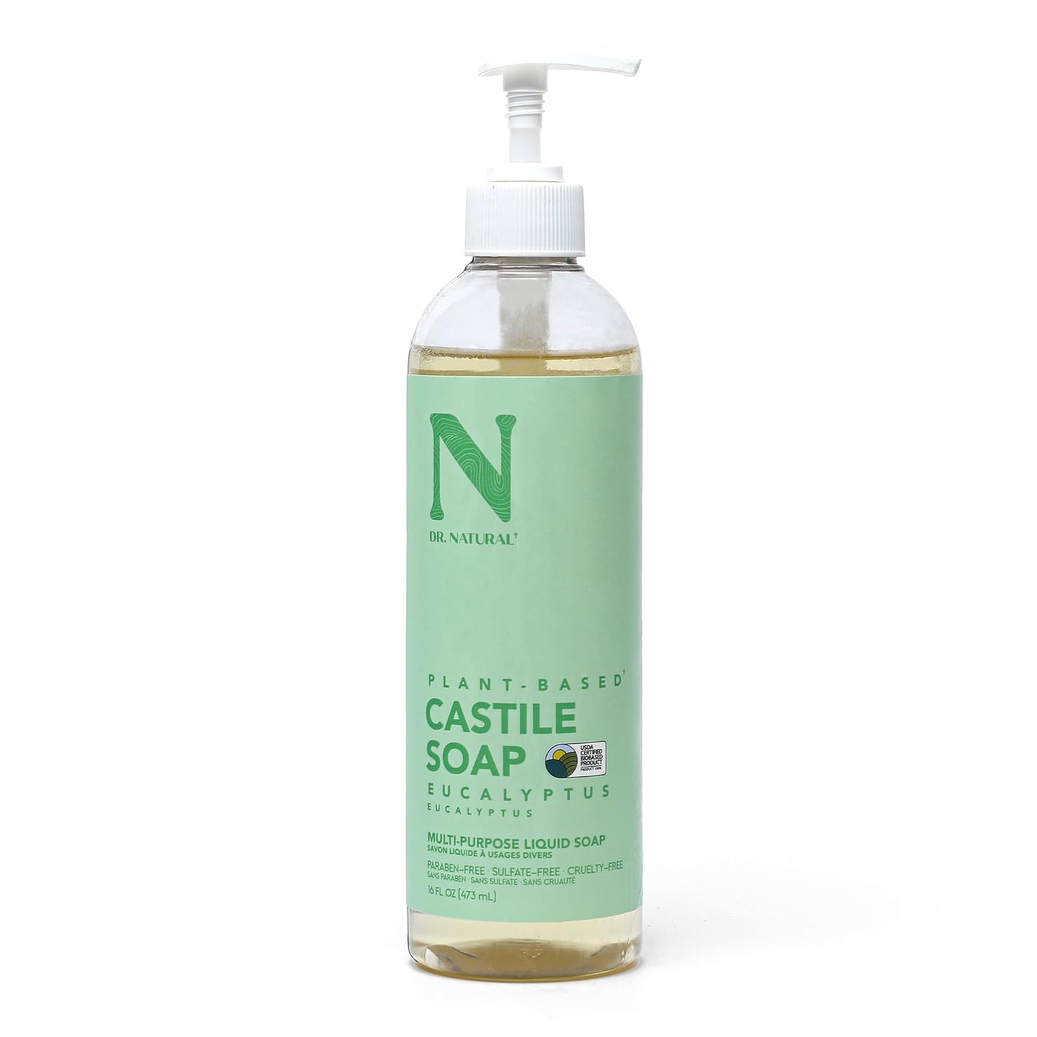 Dr. Natural Castile Liquid Soap - Multi-Use Body Wash, Shampoo and Face Wash - Hydrating Body Soap for Skin, Hair, Pets and Home - Eucalyptus - 32 oz