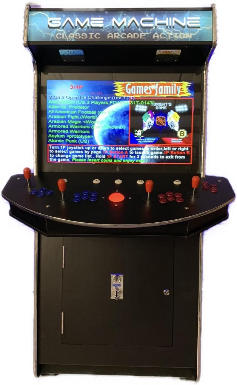Full Size Commercial Grade Upright Standup Arcade Machine 4 Player 4600 Classic Games 32 inch Screen Black