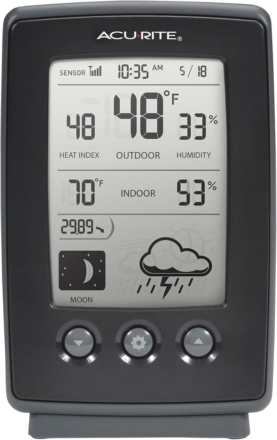AcuRite Digital Weather Forecaster with Indoor/Outdoor Temperature, Humidity, and Moon Phase (00829), Black
