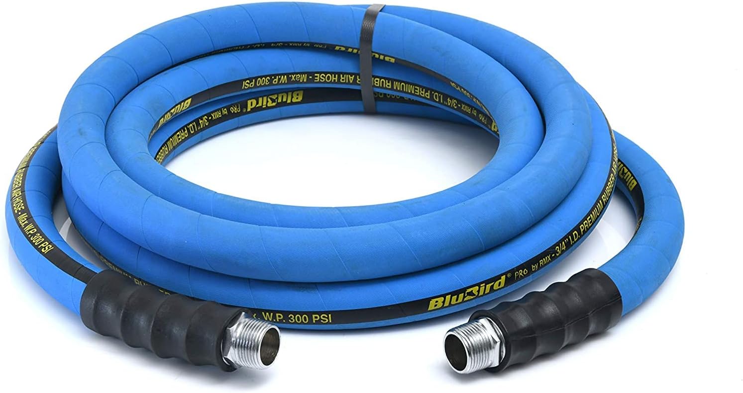 BLUBIRD BB3450 3/4" x 50' Rubber Air Hose, 100% Rubber, Lightest, Strongest, Most Flexible, 300 PSI, 50F to 190F Degrees, Ozone Resistant, High Strength Polyester Braided | Heavy Duty Reinforced Air Hose With 300 PSI Rating, Flexible Design, Kink Resista…