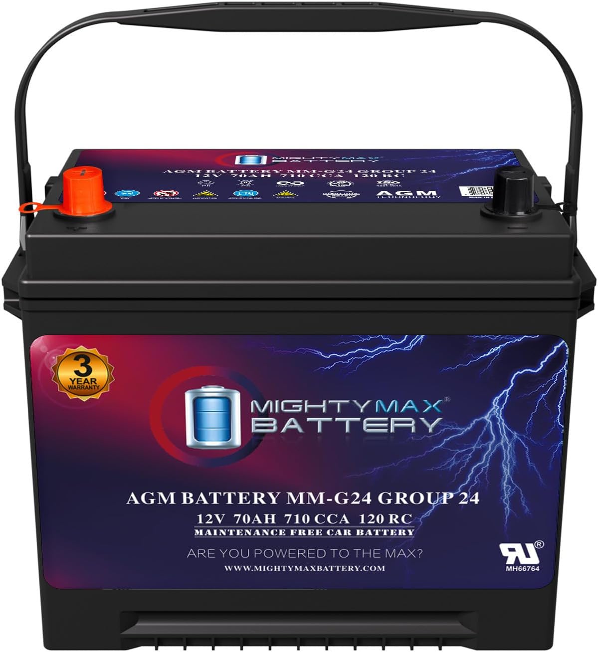 Mighty Max Battery MM-H8 Start and Stop Car BCI Group 49 12V 95Ah, 160RC, 900 CCA Rechargeable AGM Car Battery