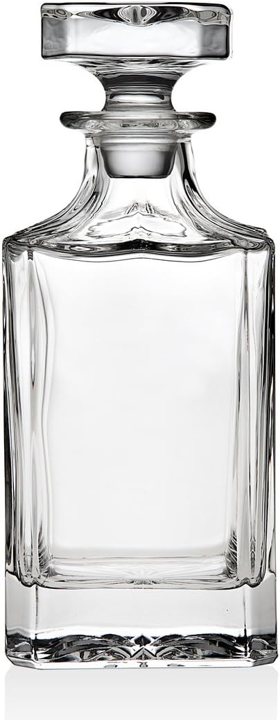Godinger Clarion Square Whiskey Decanter with Glass Stopper for Wine, Bourbon, Brandy, Liquor, Juice 25 oz, Perfect for Engraving