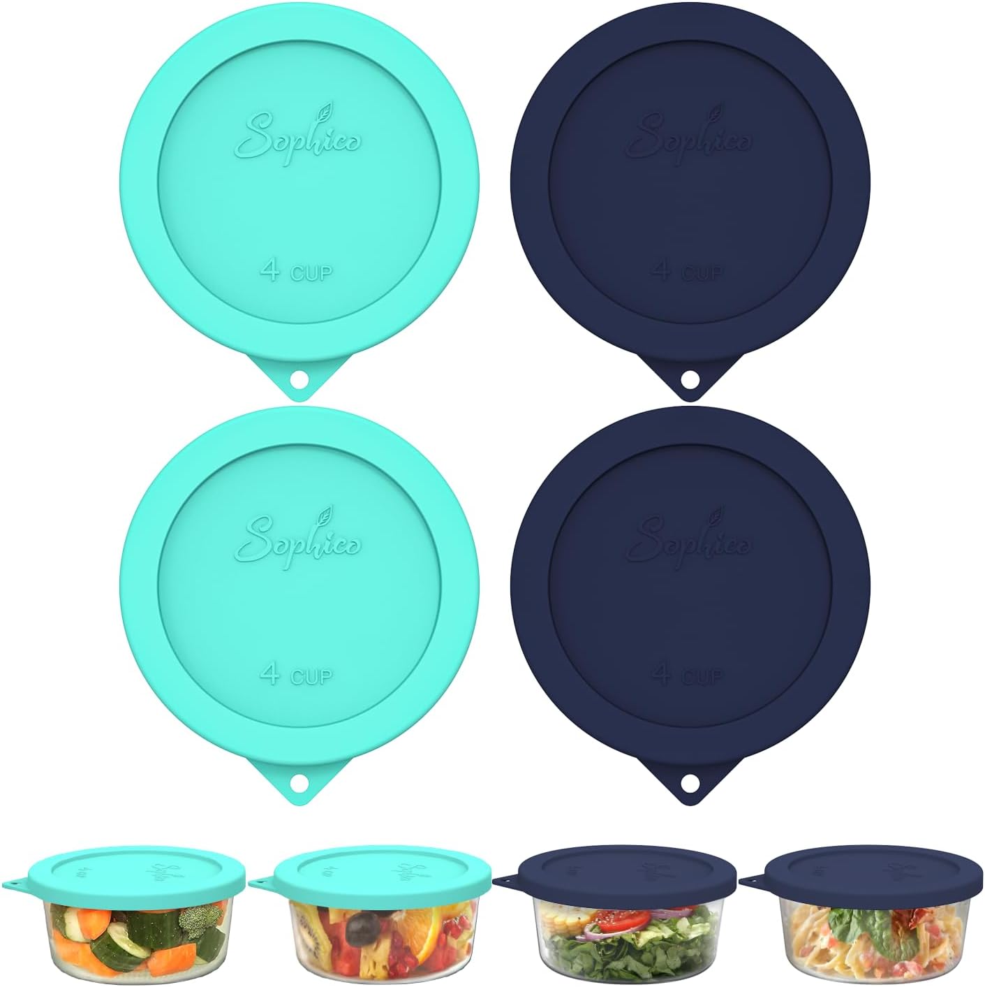 SOPHICO 4 Cup Silicone Lids Replacement for Pyrex & Anchor Hocking 7201-PC