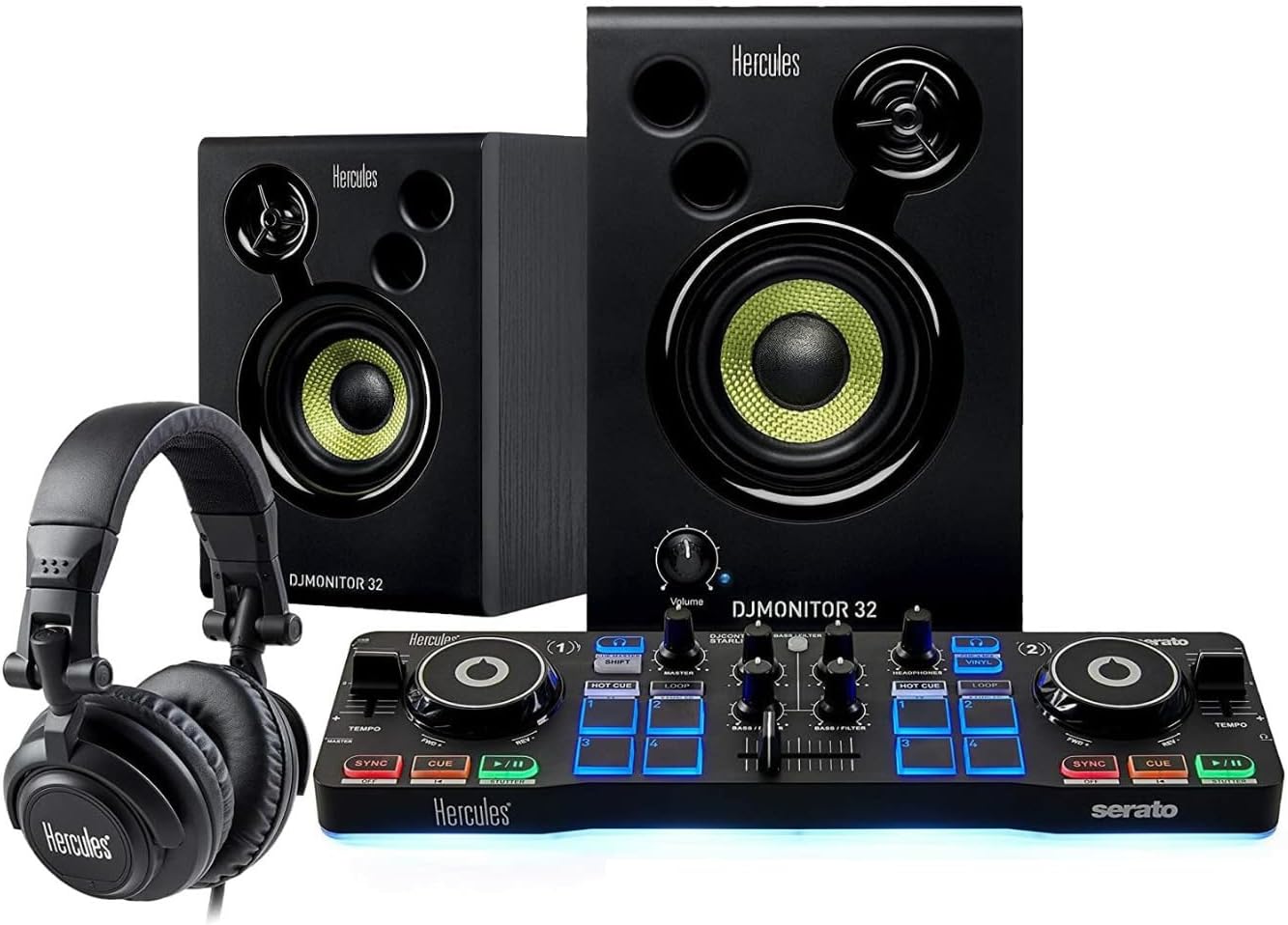 Hercules DJ Starter Kit | Starlight USB DJ Controller with Serato DJ Lite Software, 15-Watt Monitor Speakers