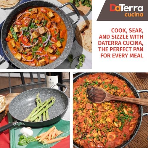 DaTerra Cucina - Ceramic Frying Pan, Induction & Oven, Made In Italy, 9.5" | Made in Italy, Induction Compatible, Oven-Safe up to 450°F, PFAS-free, Ergonomic Handle, Easy Cleanup, Even Heating