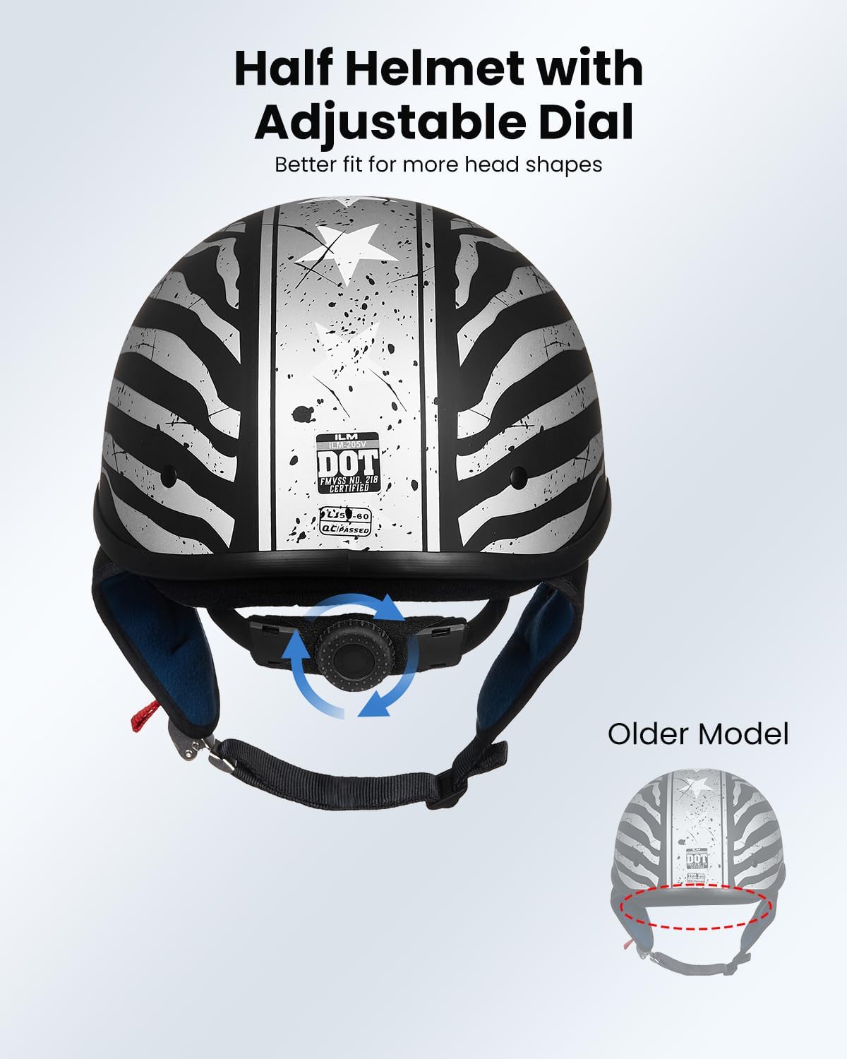 ILM Half Helmet Motorcycle Open Face Sun Visor Quick Release Buckle DOT Approved Cycling Motocross Suits Men Women 205V (M, Matt Black)