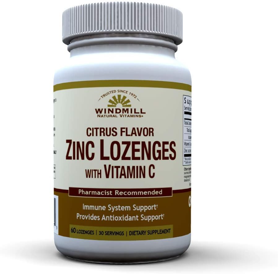 Windmill Health Natural Vitamins Zinc Lozenges with Vitamin C Honey Lemon Flavor, Immune System Support, Provides Antioxidant Support
