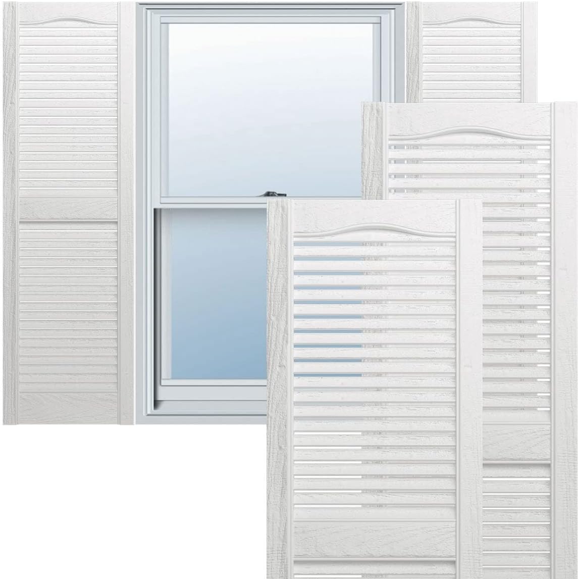 Ekena Millwork Lifetime Vinyl LL1S12X05200BL Standard Cathedral Top Center Mullion, Open Louver Vinyl Shutters, w/Installation Shutter-Lok's & Matching Screws (Per Pair), 12"W x 52"H, Black