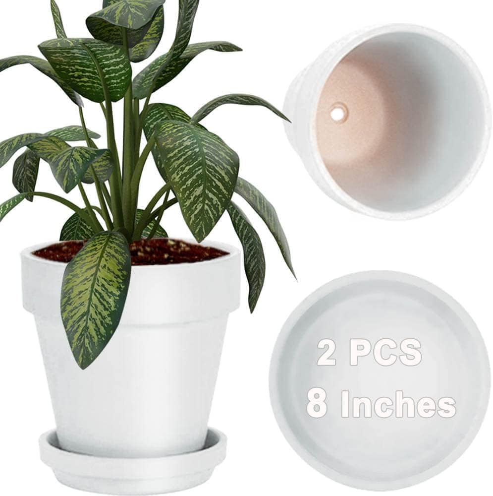 vensovo 8 Inch Clay Pot for Plant with Saucer - 2 Pack Large Terra Cotta Plant Pot with Drainage Hole, Clay Planters Pot