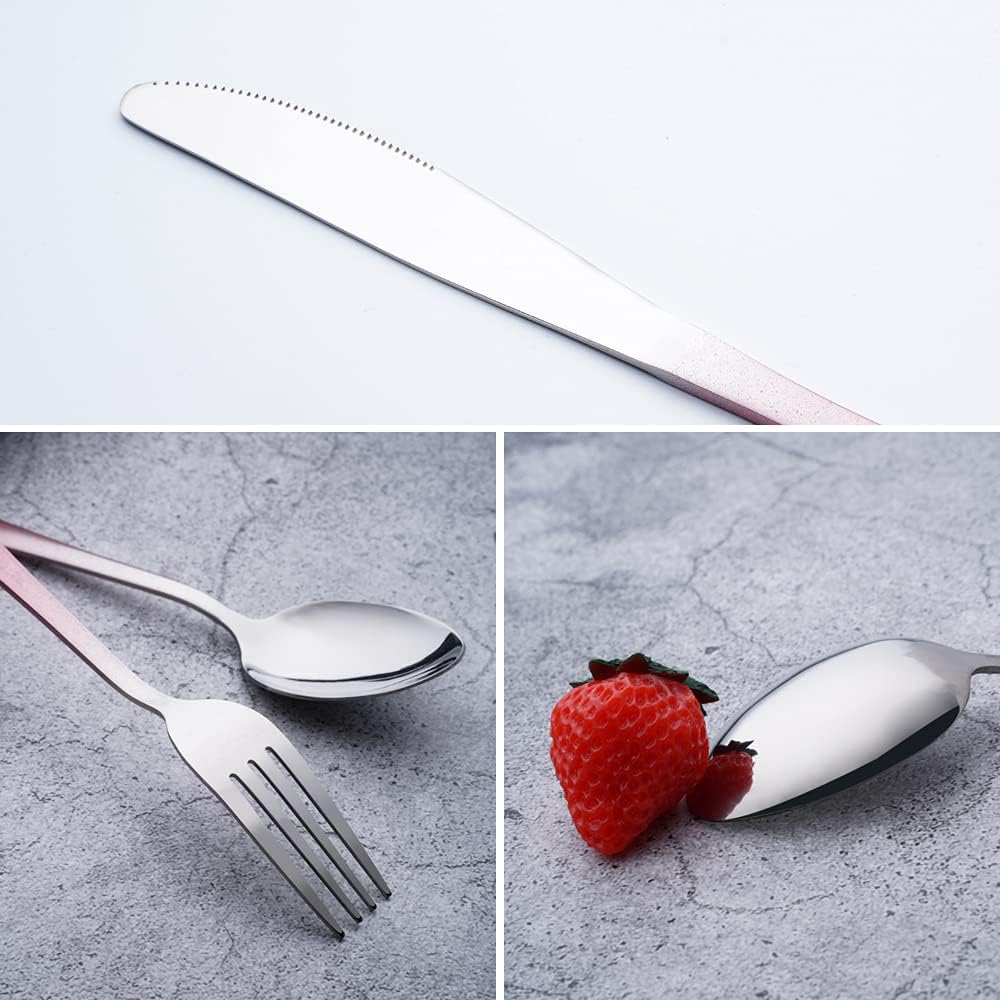 Travel Utensils Set with Case Reusable Portable Cutlery Set Stainless Steel 8pcs Including Dinner Knife Fork Spoon Chopsticks Straws(Rainbow)