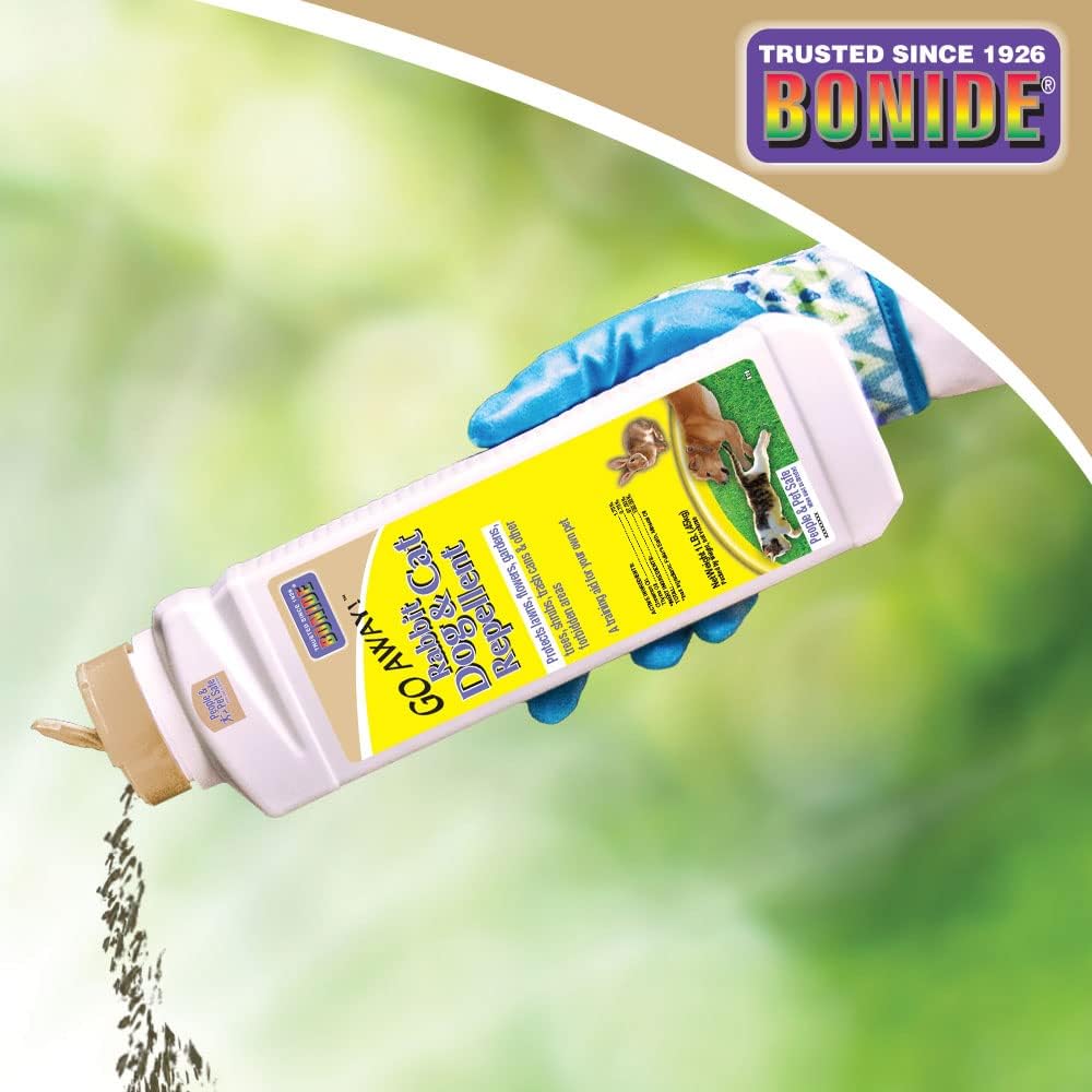 Bonide Go Away! Rabbit, Dog, & Cat Repellent Granules, 3 lbs Ready-to-Use, Keep Dogs off Lawn, Garden, Mulch & Flower Beds | Ready-to-Use, Keep Dogs off Lawn, Garden, Mulch & Flower Beds
