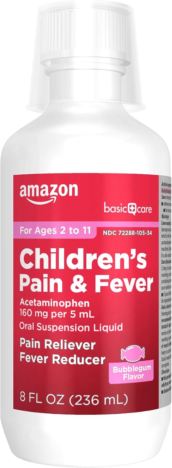 Amazon Basic Care Children's Acetaminophen 160 mg per 5 mL Oral Suspension, Grape Flavor, Pain Reliever and Fever Reducer, 4 fl oz