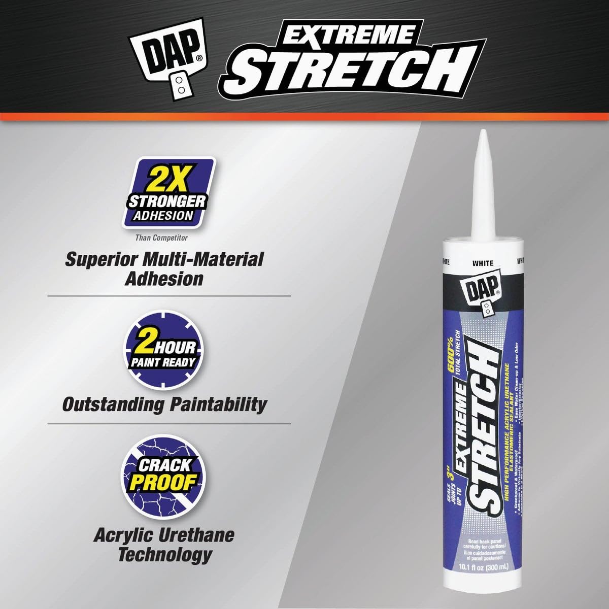 DAP Extreme Stretch Acrylic Urethane Premium Elastomeric Sealant, White, 10.1 Oz (7079818715)