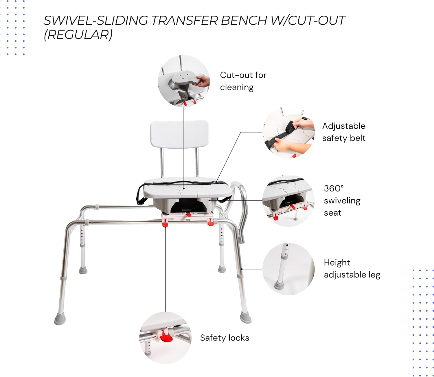 Tub Transfer Bench with Swivel Seat, for Elderly & Disabled, Standard | Eagle Health Supplies Sliding Shower Chair for Inside Shower, FSA/HSA eligible, Height Adjustable, 77662