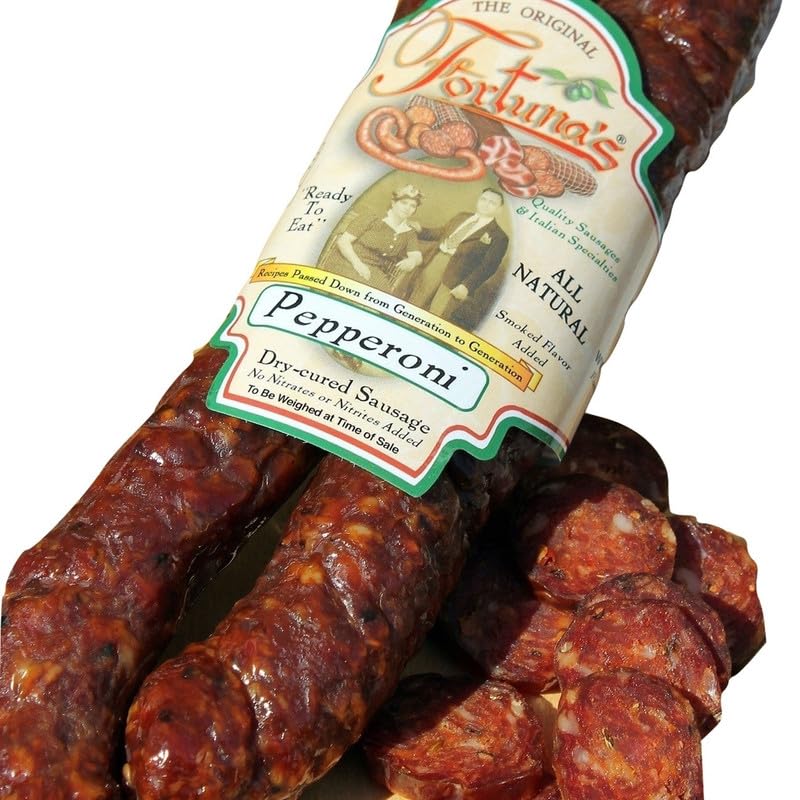 Fortuna's Naturally Cured Pepperoni Sticks 2 x 10oz - Delicious, Nitrate-Free Italian Pepperoni for Snacks, Pizzas, and Salads - Authentic Taste