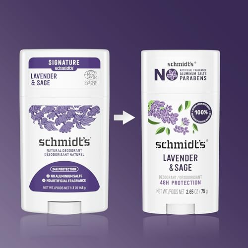 Schmidt's Aluminum-Free Vegan Deodorant Lavender & Sage with 24 Hour Odor Protection, for Women and Men, Natural Ingredients, Cruelty-Free, 2.65 oz