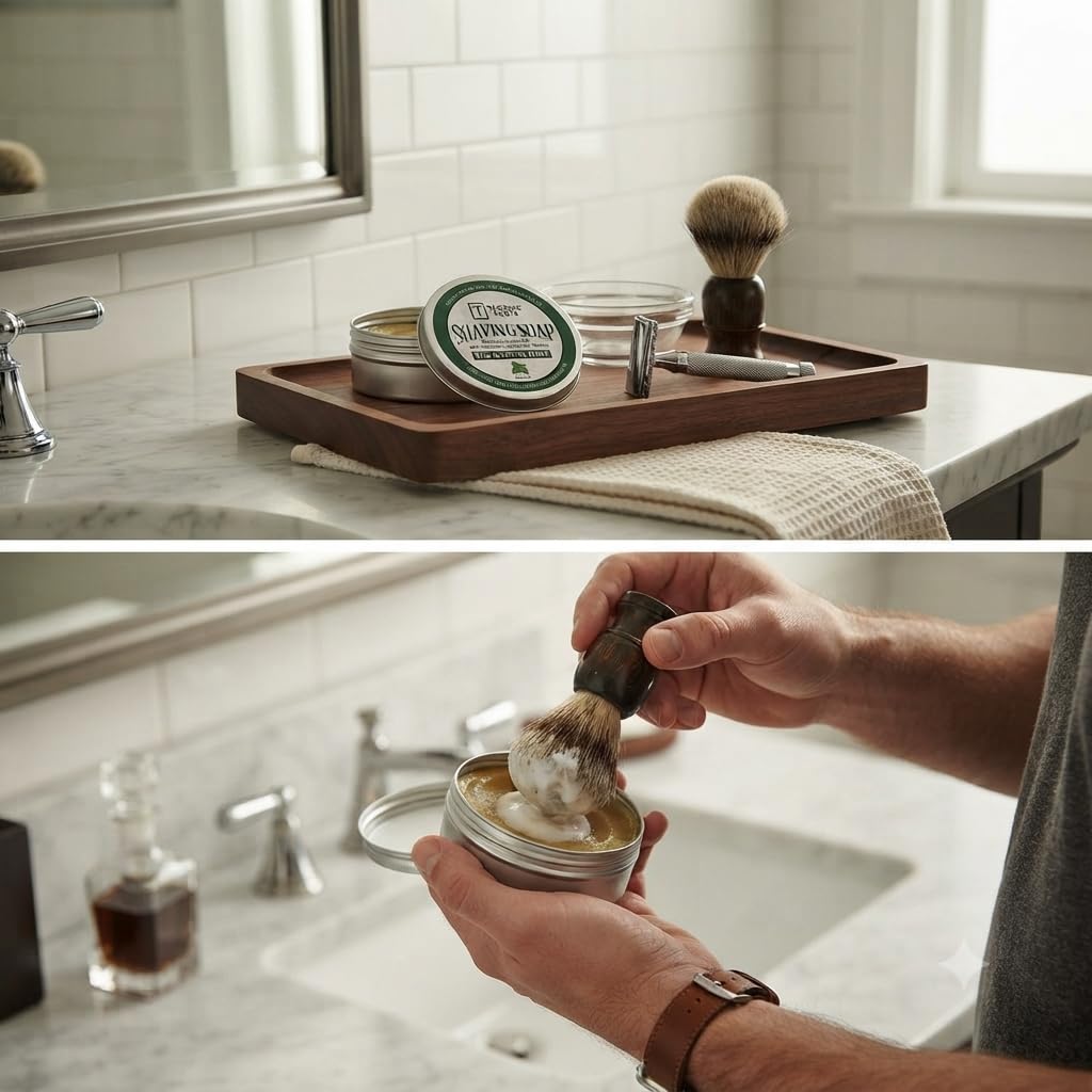 Taconic Lavender Natural Shaving Soap Puck, Rich Lather | Calming lavender aroma pairs with moisturizing natural oils to build rich protective lather for a comfortable wet shave.