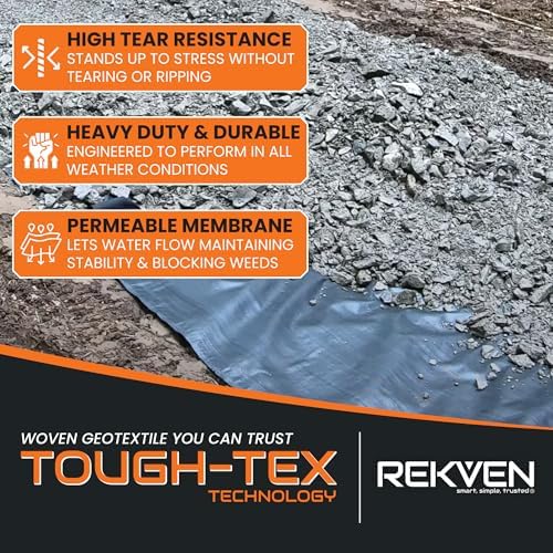 Woven Geotextile Driveway Fabric, Under Gravel, Weed Barrier, 12.5 x 50 ft