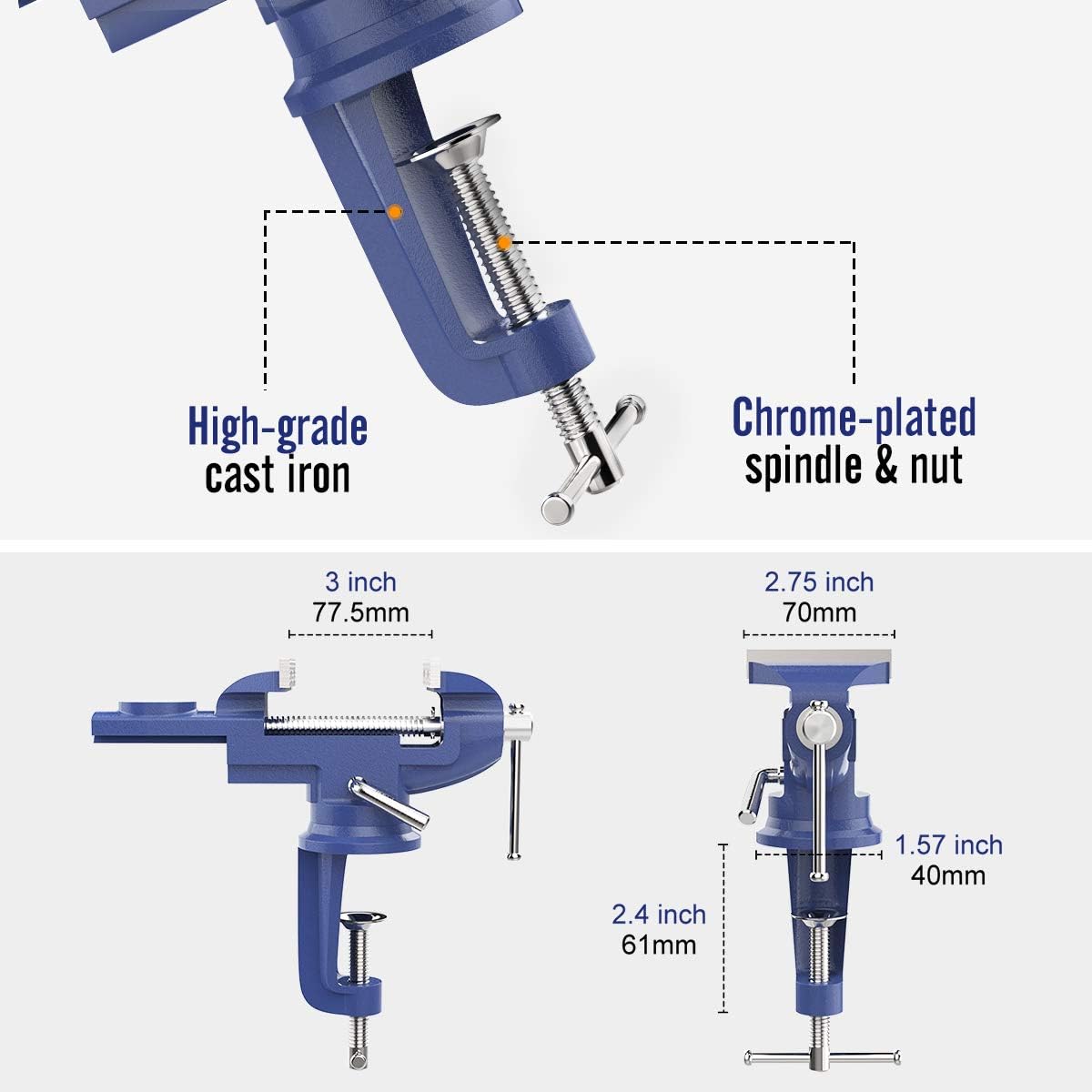 Housolution Universal Table Vise 3 Inch, 360°Swivel Base Bench Clamp