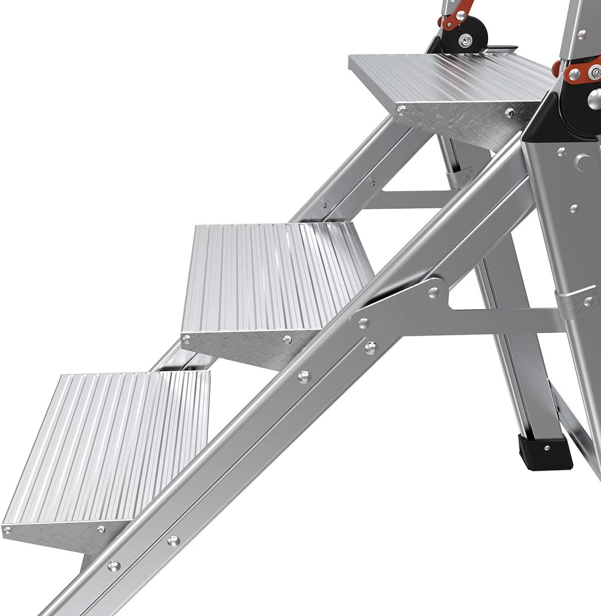 Little Giant Jumbo Step 3-Step Foldable 2.2 ft Aluminum Stool, 11903 | Foldable Aluminum Step Stool, Extra-Wide Stair-Like Treads, Rotating Handrail, Tool Tray, 375 lbs. Weight Capacity