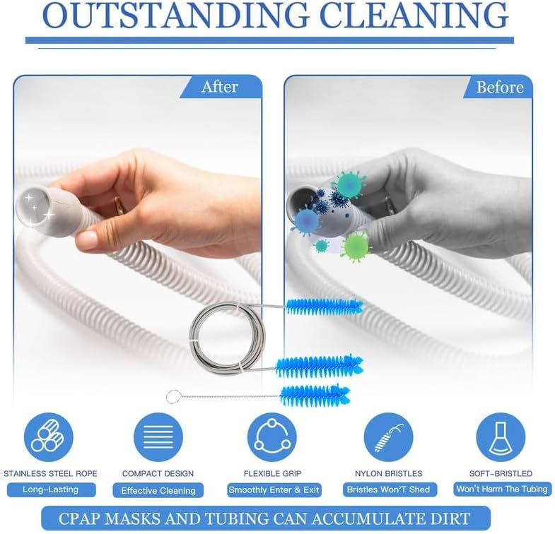 CPAP Hose Cleaning Kit - 7ft Flexible CPAP Tube Brush, 7" CPAP Mask Brush & CPAP Hose Holder Hook(2PCS) - Keep CPAP Supplies Clean and Organized