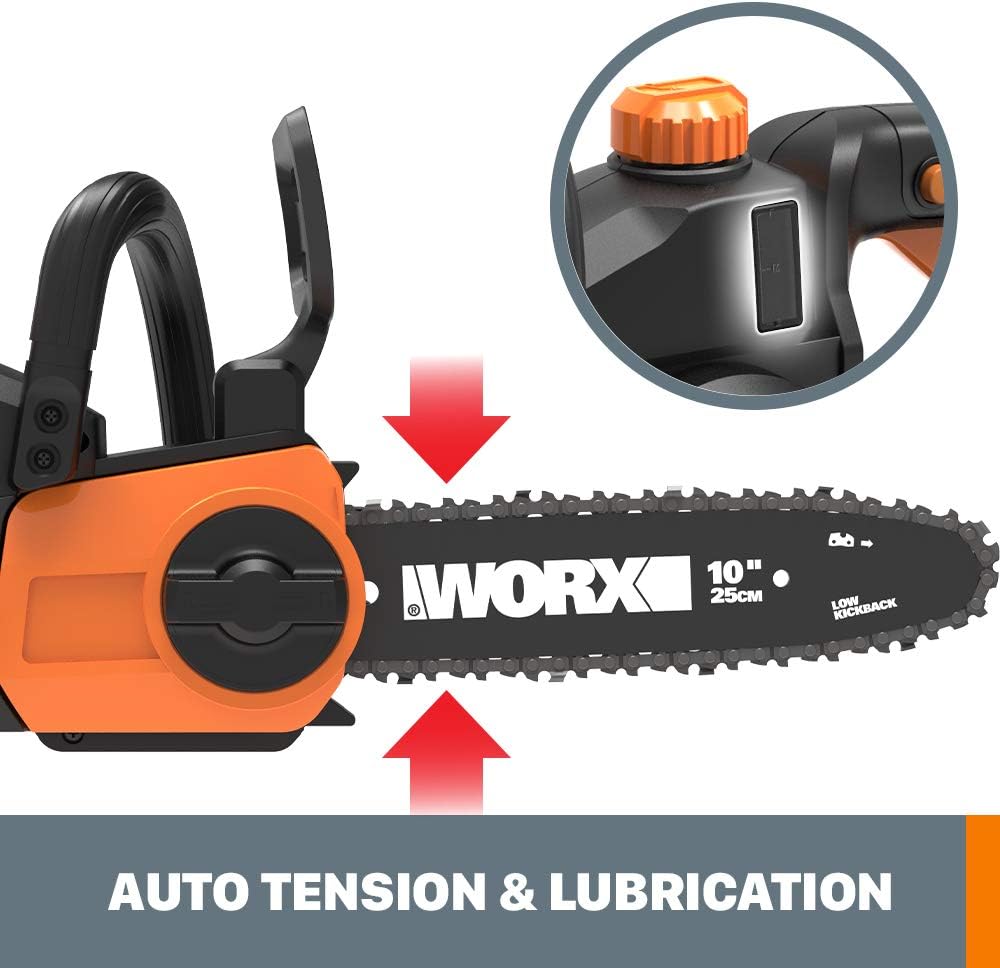 WORX Cordless Chainsaw, 20V 10" 2-in-1 Pole Saw with Auto-Tension, WG323 | 12' extra reach with pole, weighs 10 lbs, auto-tension chain adjustment