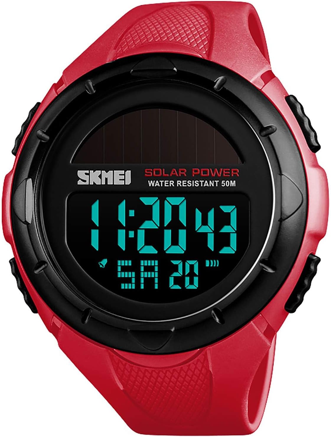 Gosasa Men's Outdoor Sports Multifunction Solar Power LED Digital Watches 50M Water Resistant (Black)