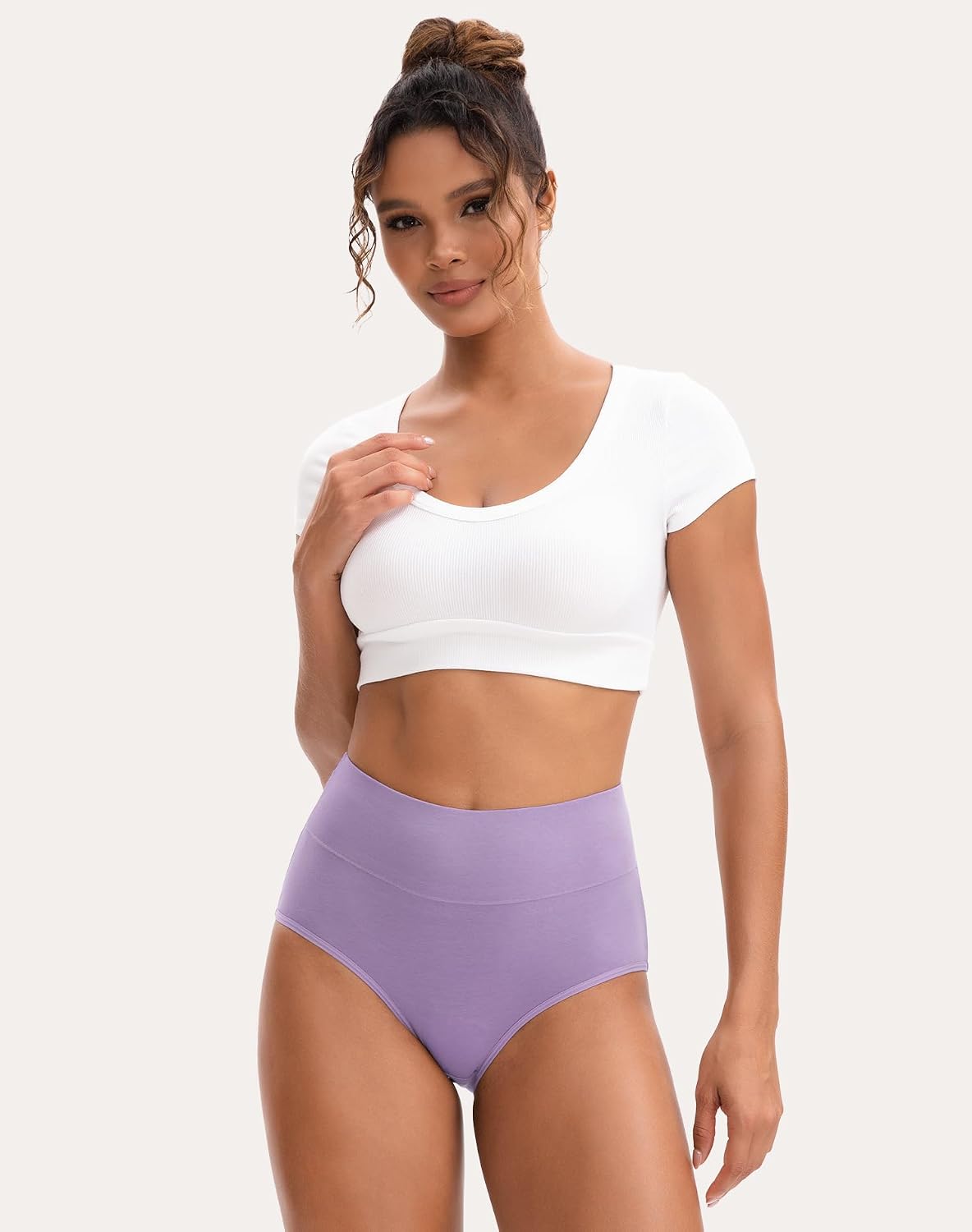 INNERSY Women's High Waisted Underwear Cotton Panties Regular & Plus Size 5-Pack