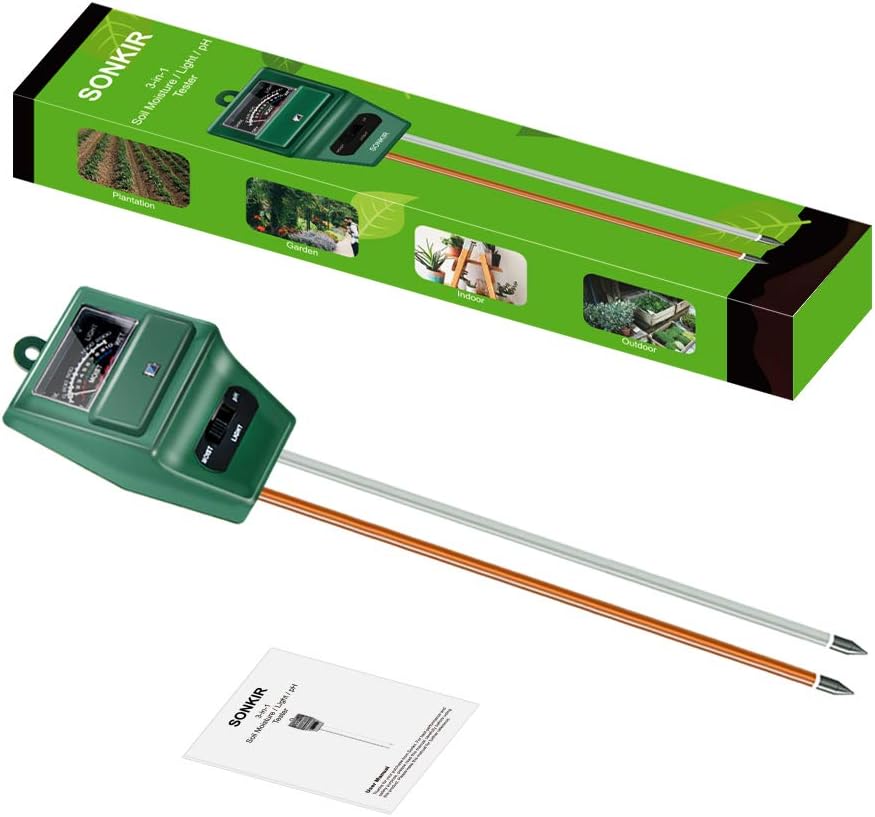 SONKIR Soil pH Meter, MS02 3-in-1 Soil Moisture/Light/pH Tester Gardening Tool Kits for Plant Care, Great for Garden, Lawn, Farm