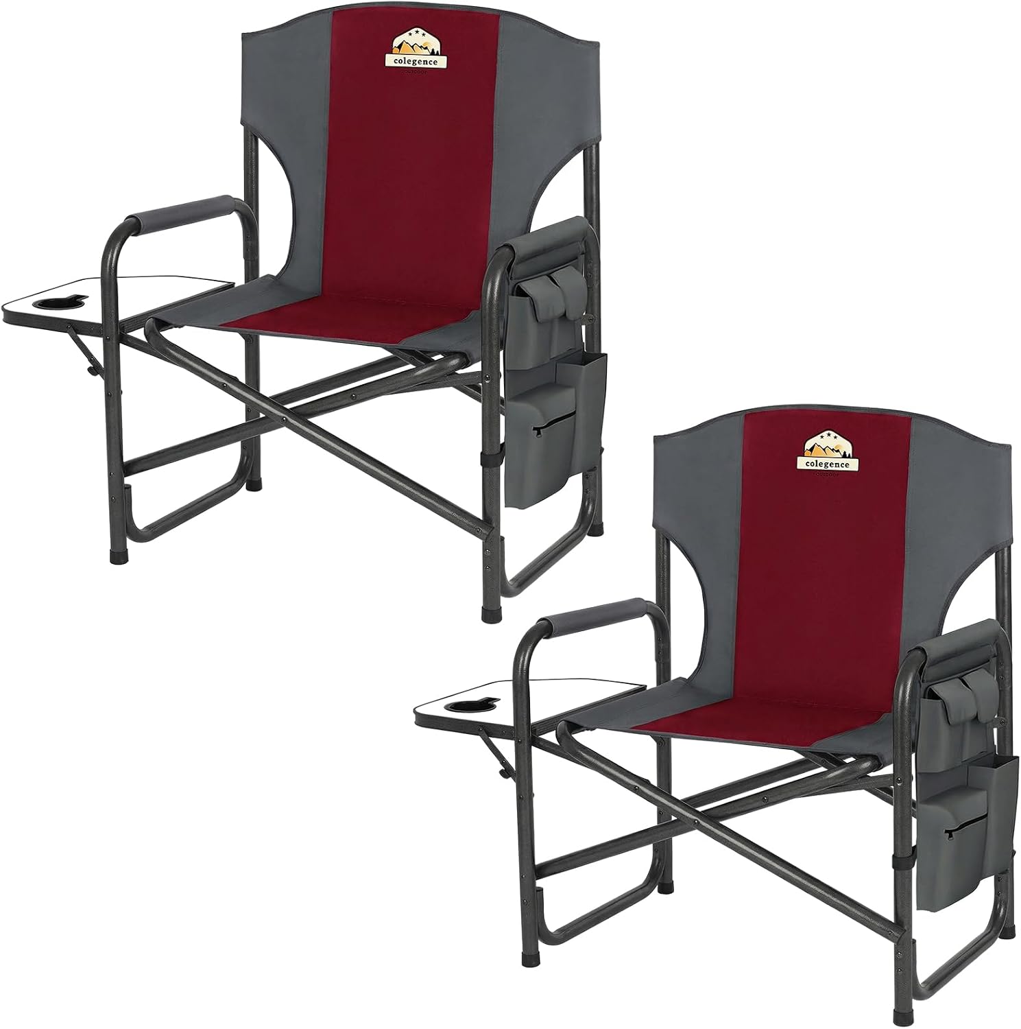 Colegence Oversized Directors Camping Chair for Adults, 600 lb, Black | Heavy duty folding outdoor chair with 28" wide seat, supportive back, side table, cup holder and detachable storage pocket