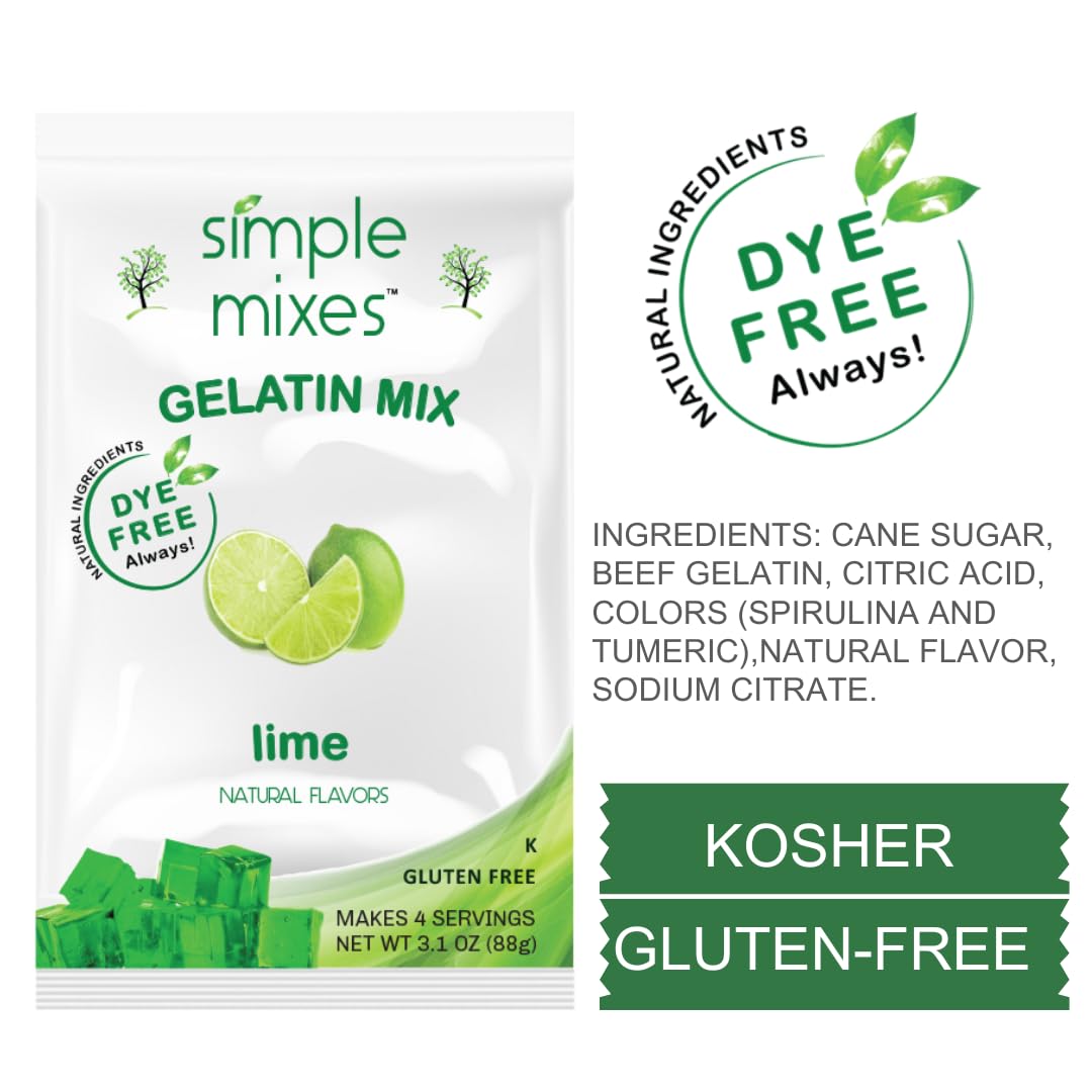 Simple Mixes Natural Gelatin Dessert, Lime, Kosher, 6 Pack of 3.1 oz each
