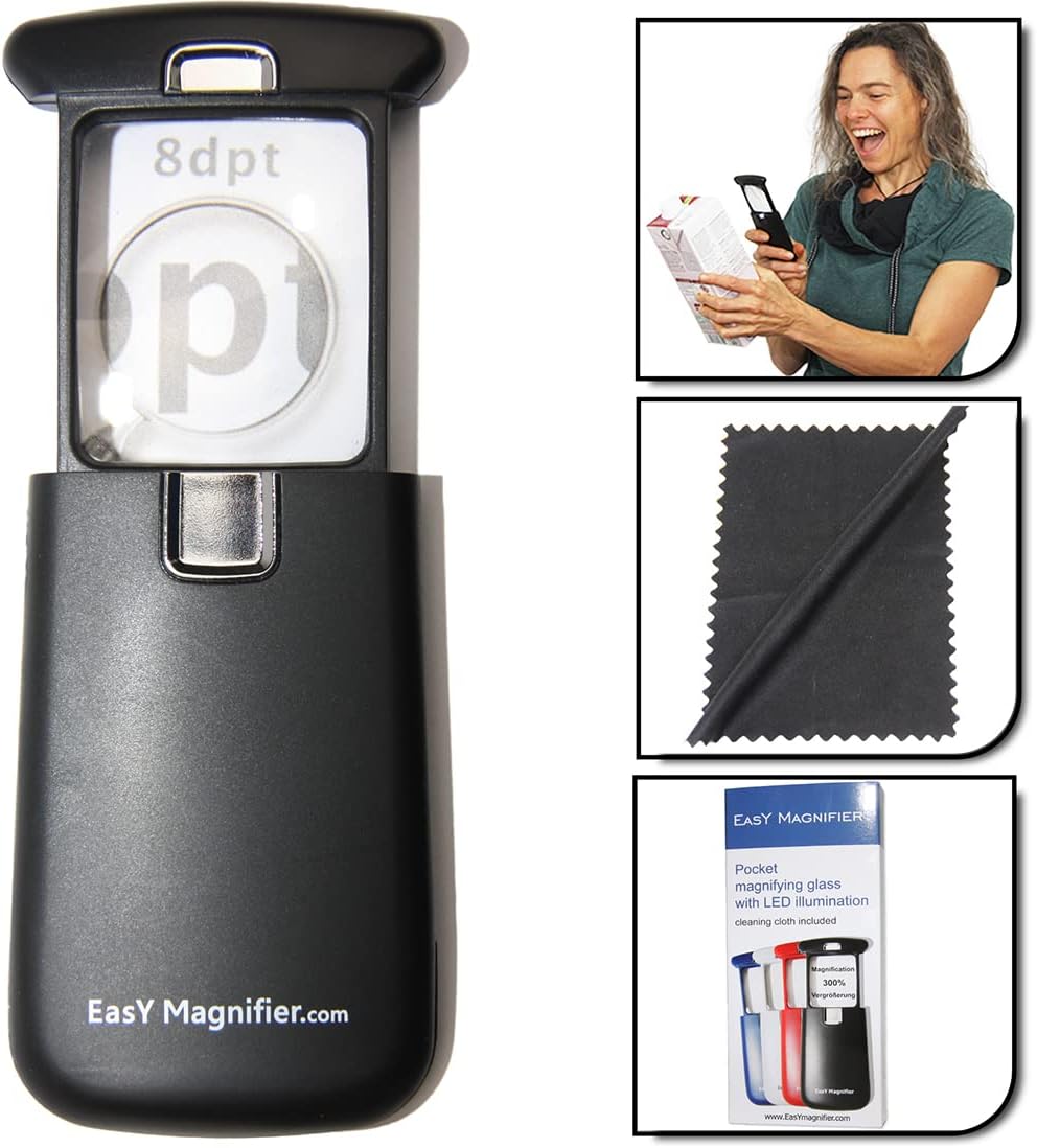 Small Pocket Magnifying Glass 3.0X with LED Light for Reading; Lighted Hand Held Coin Loupe; Mini Magnify Lens; Gifts for Seniors