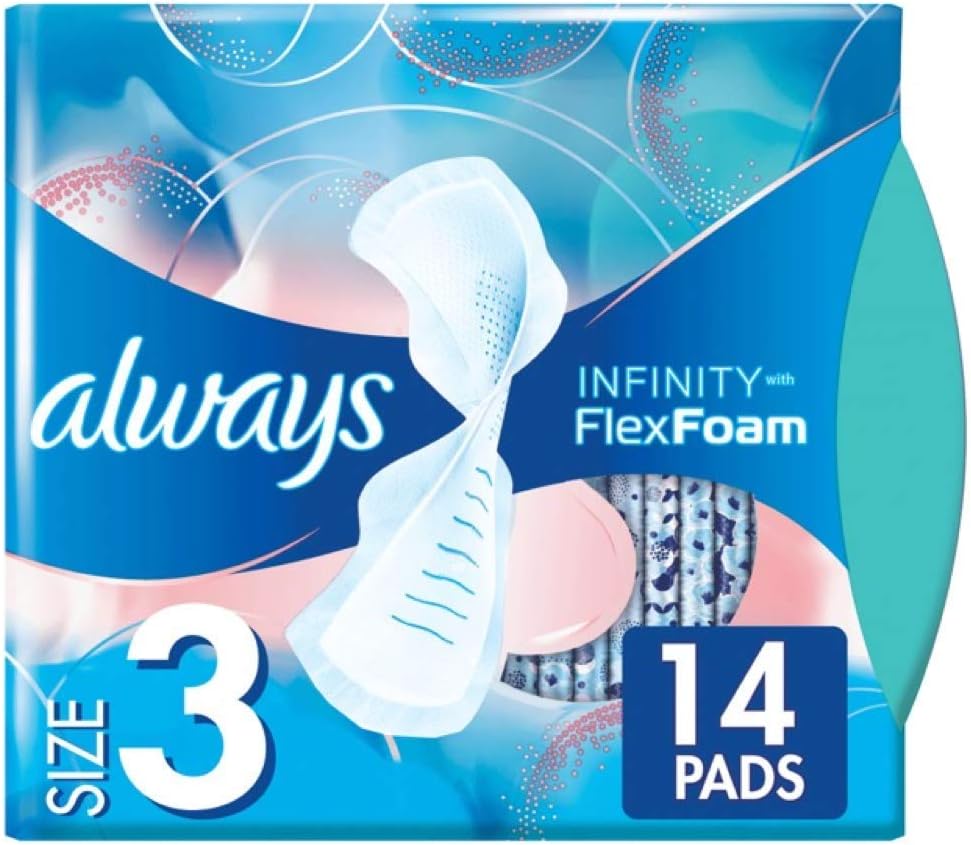 Always Infinity Feminine Pads for Women, Size 3, Extra Heavy Flow, with Wings, Unscented, 28 CT