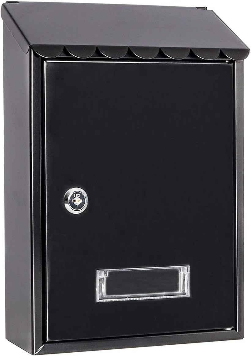 Locking Mailbox Wall Mount for Outside– Jssmst Mailboxes with Key Lock for Front Door Fence, Large Capacity Letter Box, 14.3 x 4.1 x 11.8 Inch, Black, SM-HPB911BN